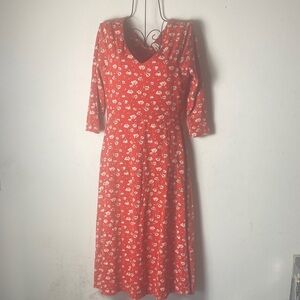 Pact Orange Floral Long Sleeve Dress